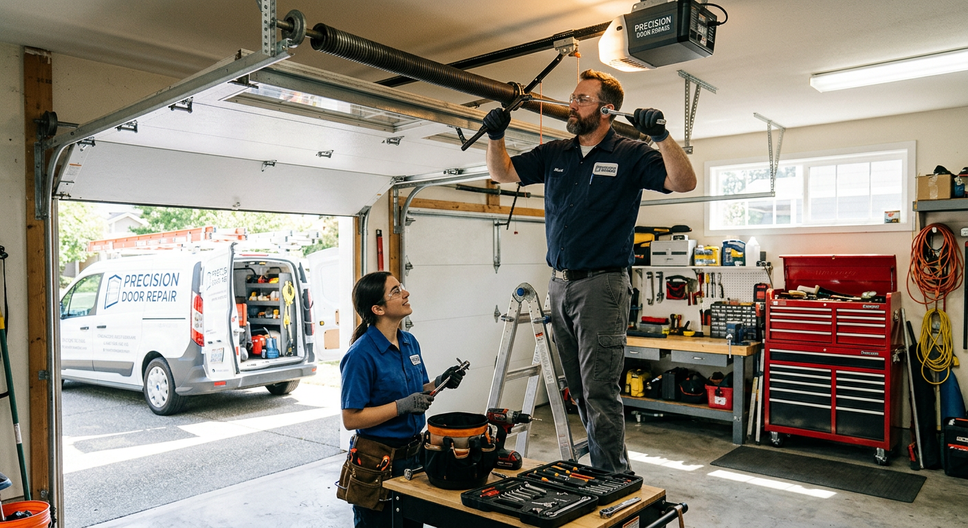 House Garage Doors technicians working inside a garage